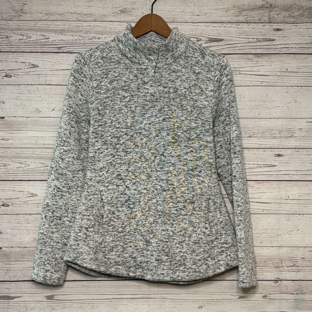 Freedom Trail by Kyodan Grey Space Dye Sweater Fleece Snap Mock‎ Neck Pullover L
